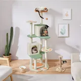 Yaheetech Kratzbaum Pfotenform Katzenbaum Höhe 165 cm, 5-stufiger Katzenkratzbaum mit Katzenhöhlen Aussichtsplattform Kratzstämme Plüschball, Beige