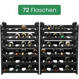 ARTECSIS Weinregal stapelbar Kunststoff für 72 Flaschen, stabiles Flaschenregal für Gastronomie und Lagerraum, erweiterbare Weinlagerung, Schwarz