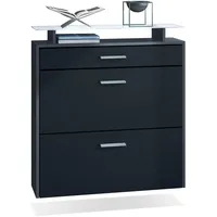 Vladon Schuhschrank, Schwarz, Holzwerkstoff, 89x96x23 cm, Garderobe, Schuhaufbewahrung, Schuhkipper