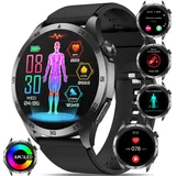 Smartwatch Herren Damen ΒΙυτzυcker/EKG+HRV/Harnsäure/BMI Gesundheitsuhr 1.43”AMOLED Smartwatch Always-On Display mit Telefonfunktion,SOS-Notruf,24H Herzfrequenz,Schlafmonitor,Wetter für Android iOS