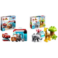 LEGO 10996 DUPLO Disney and Pixar's Cars Lightning McQueen & Mater in der Waschanlage Spielzeugautos, ab 2 Jahren & 10971 DUPLO Wilde Tiere Afrikas Spielzeug-Set