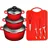 Aluguss Topf-Set 11-tlg. 3 x Kochtopf + Messerset + Schere + Schneidebrett rot