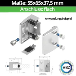 Glasklemme AbZ 55x65x37,5 mm  Flach, für 10,76 mm VSG Glas, Nein / Ohne Sicherun... - Nein | Ohne Sicherungsstift - Nein | Ohne Sicherungsboden - für 10,76 mm VSG Glas - Flach
