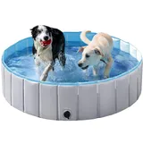 Yaheetech Hundepool faltbar, Planschbecken für Hunde 120 x 30 cm, Anti-Rutsch-Platten, Schnelle Entwässerung, Hundebadewanne mit Badebürste & 4 Flicken, Swimmingpool Verdickt PVC, Grau