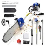 Benzin Teleskop-Hochentaster - 52 cm3 - 30 cm Schwert - Reichweite 4,9 m - 1200 ml Tank - 2-Takt - Blau