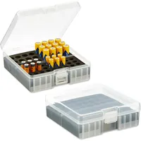 Relaxdays Batteriebox, 2er Set, für 60 AA & AAA Batterien, HxBxT: 5,5 x 15 x 15,5 cm, Batteriekiste, transparent/schwarz