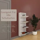 Furni24 Metall Schuhschrank Weiß schmal – Schuhkipper mit 4 Klappen (für 8-12 Paar Schuhe), Schuhregal für Flur & Diele, platzsparend, vormont... - Weiß