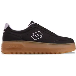 Sneaker LOTTO, Gr. 36, schwarz (schwarz, lila), Synthetik, mehrfarbig, sportlich, Schuhe, - auf Honigfarbener Plateau-Sneakersohle