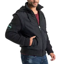 Herren wattierte Jacke mit Strickärmeln Übergangs-Jacke mit Kapuze Frühlings-Jacke 950037 Schwarz - 46