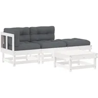 vidaXL 4-tlg Garten-Lounge-Set mit Kissen Weiß Massivholz Modell 1