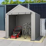 LARFOEK Fahrradgarage 190x170x200cm Geräteschuppen Winterfest Lagerzelt Carport Wasserdichtes mit Rolltor, Ideal für Fahrräder, Gartengeräte, Grau (190x170x200cm)