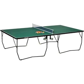 sportnow Tischtennisplatte, Klappbar Tischtennistsich inklusive Tischtennisnetz, Rollen, 2 Tischtennisschlägern und 3 Bällen, Stahl, Grün, Tischtennistisch für Outdoor Indoor 274 x 152,5 x 76 cm Grün