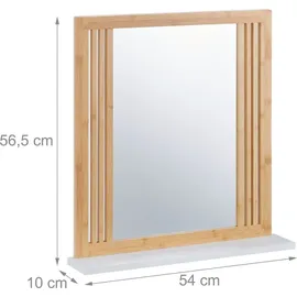 Relaxdays Bambus Badspiegel mit Ablage Weiß,Hellbraun