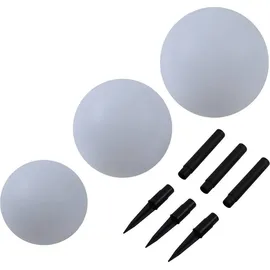LINDBY LED-Solarlampen Lago, 3er-Set, Kugeln, Erdspieß, weiß