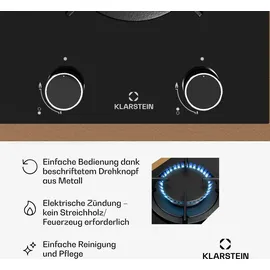 Klarstein Lumiflame Gaskochfeld, 2-Brenner Kupferrahmen & Glasoberfläche, 4,2 kW Leistung, Elektrische Zündung |