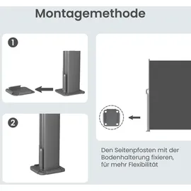 Songmics Seitenmarkise 180 x 400 cm grau Eisen
