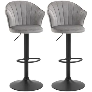 Homcom Barhocker Barstühle mit Lehne Samt Touch Bistrohocker höhenverstellbarer Tresenhocker armloser Schaumstoff Grau