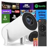 Android Tv Wifi Mini 4K Projektor Mit Bluetooth Und Schwenkbarem Stand - Weiß