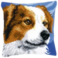 Vervaco Bordercollie Kreuzstichkissen/Stickkissen vorgedruckt, Baumwolle, Mehrfarbig, 40 x 40