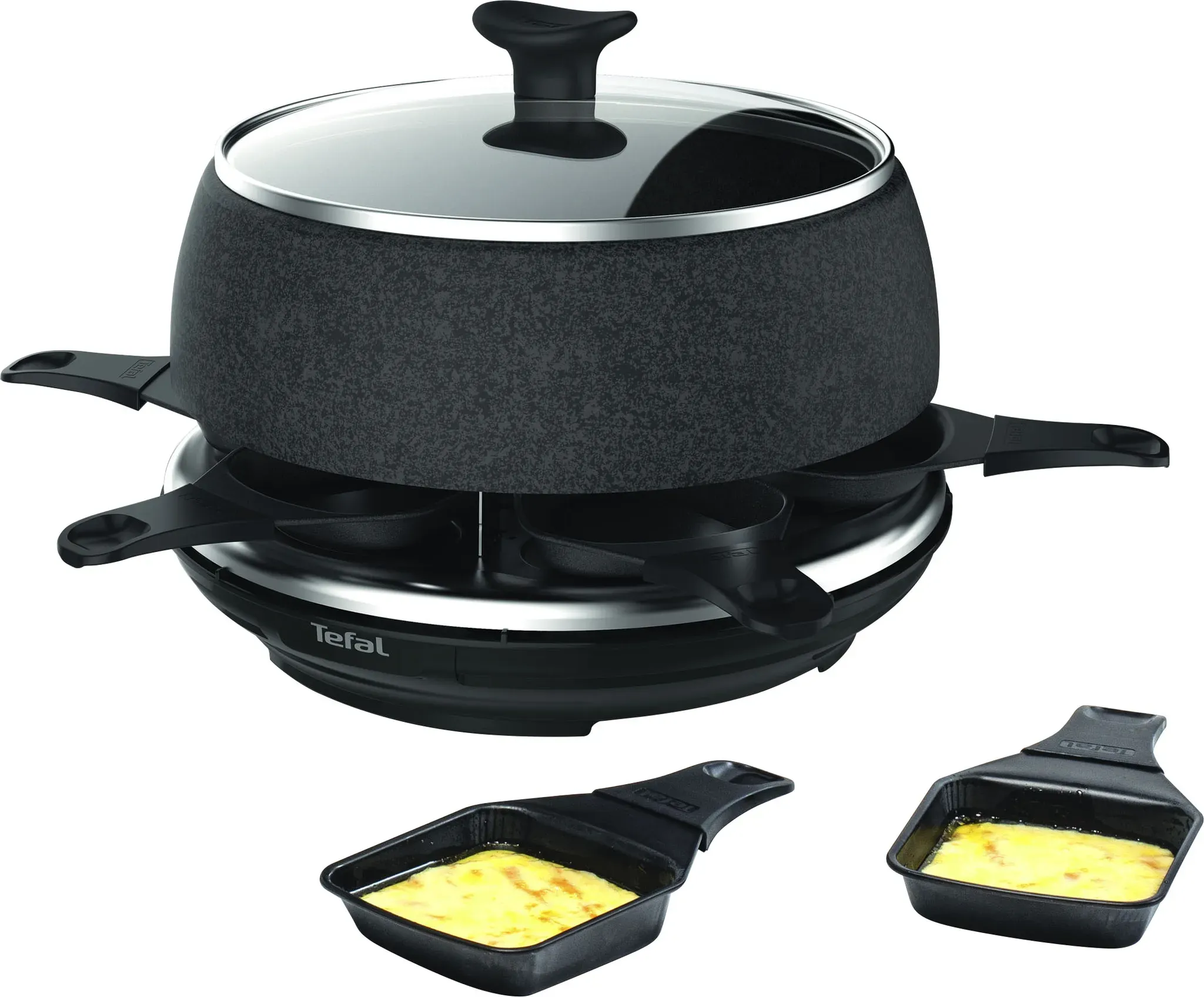 Tefal Raclette und Fondue-Set »RE12C8 Fondue Cheese 'n Co«, 6 St. Raclettepfännchen, 850 W, pülmaschinengeeignet, Rezeptbuch, Stein-Optik Tefal Cherry black