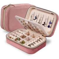 Dajasan Schmuckkästchen aus Samt, kleine Reise-Schmuckbox, tragbare Reise-Schmuck-Organizer-Box für Frauen und Mädchen (Rosa)