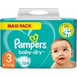 Pampers Baby Windeln Größe 3 (6-10kg) Baby-Dry, Midi, 124 Stück, MAXI PACK, bis zu 12 Stunden Rundum-Auslaufschutz