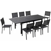 Oviala Aluminium-Gartentischset 8-tlg. Schwarz/Grau