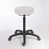 PROREGAL Drehhocker Indianapolis | Sitzhöhe 50-69cm | Ø 63cm | Tragfähigkeit 110kg | Kunstleder-Sitz | Kunststoff-Fußkreuz mit Rollen | Weiß