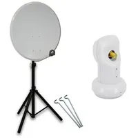 PremiumX mobile Camping SAT Anlage 45cm Hellgrau Satelliten-Schüssel Antenne