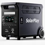 SolarPlay 3840Wh Tragbare Powerstation, 3600 W Solargenerator LiFePO4-Akku mit UPS, 3x230V AC Ausgang 3600W,Power Station mit Griff Schnelles Stromspeicher Aufladen für Outdoor,Camping,Wohnmobilreisen