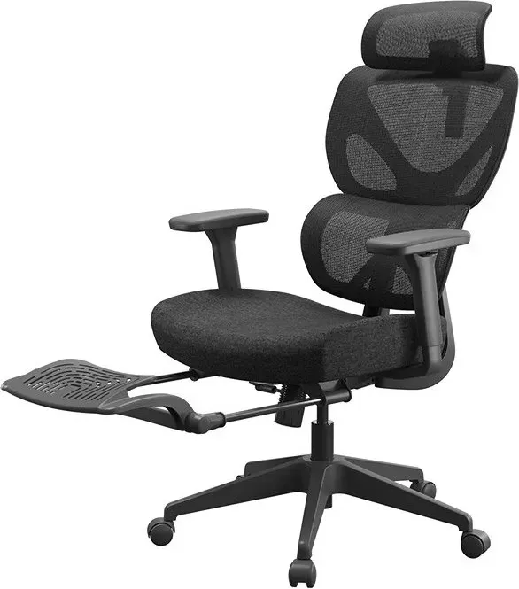 【Ausziehbare Fußstütze】ochama Z7 Comfort Gen 2 Ergonomischer Stuhl mit Fußstütze und elastischer Lendenstütze, drehbarer Armlehne und Kopfstütze, 10 cm dicke Sitzpolsterung, 132° Neigungsverstellung, Gaming-/Büro-Computerstuhl, Schwarz
