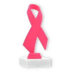 Pokal Kunststofffigur Schleife pink auf weißem Marmorsockel 16,5cm