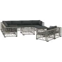 vidaXL Lounge Set 10-tlg. Polyrattan grau 46810