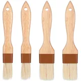 4 Stücke Backpinsel Naturborsten BBQ Pinsel Holz küchenpinsel Brotpinsel Pinsel mit Langem Holzgriff Ölpinsel Lebensmittelpinsel Butterpinsel für Backen Kochen Grillen Marinade