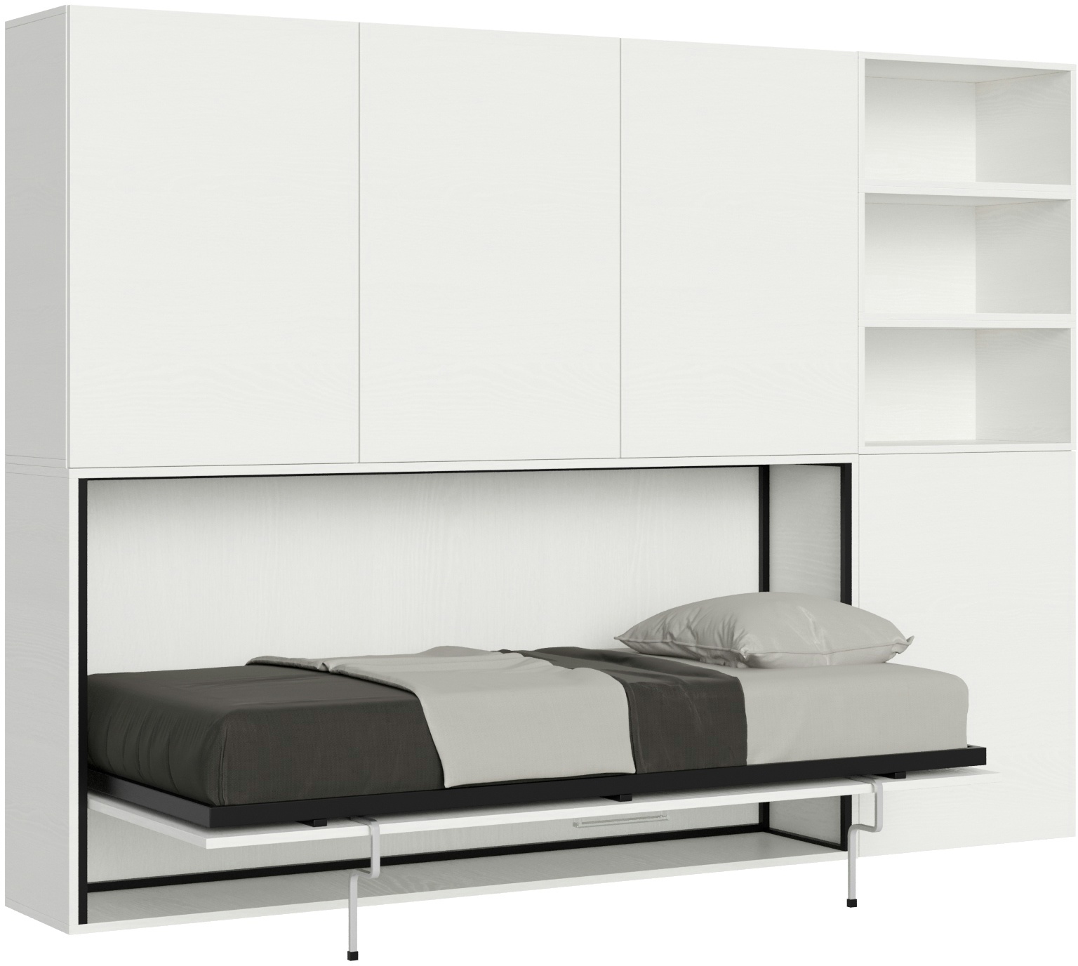 Itamoby Kando horizontales zusammenklappbares Einzelbett, Zusammensetzung F, Esche weiß