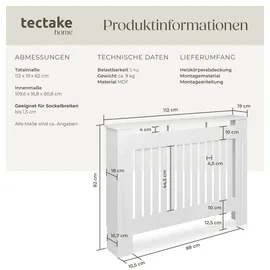 Tectake Vila Heizkörperabdeckung 112 x 19 x 82 cm weiß