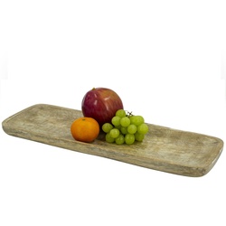 Holztablett - Dekoschale - rechteckig - Mangoholz - L: 45,5cm - H: 2cm - natur, weiß