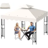 Ersatzdach Pavillon 3x3 Wasserdicht Doppel Pavillondach Gartenpavillon Ersatzdach mit Air Vent und 12 Wasserabflusslöcher, Abnehmbares Ersatzbezug für Pavillon für Garten, Terrasse und Camping (Beige)