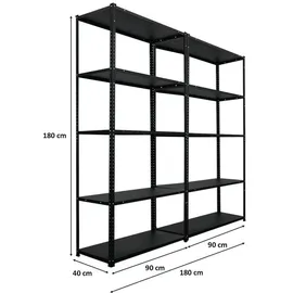 Proregal Mega Deal 2x Schraubregal Haldor HxBxT 180x90x40cm Fachlast 100 kg Schwarz
