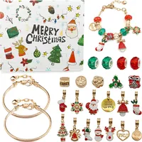 1 Box Weihnachts-Adventskalender-Armband für Mädchen, weihnachtlicher 24-Tage-Countdown mit 2 Armbänder-Bastelsets und 22 DIY-Charm-Perlen. Best...