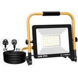 SKYWORLD Tragbar LED Baustrahler 30W 3000LM LED Arbeitsleuchter mit Stecker und 3m Netzkabel, IP66 Wasserdichtes Arbeitsscheinwerfer Bauscheinwerfer für Werkstatt oder Baustelle Garage 6000K Weiß