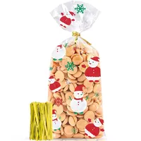 100 Stück weihnachten süßigkeiten tüten,weihnachtsverpackungsbeutel,weihnachtstüten zum befüllen,Kekse Goody Taschen mit 100 Stück Twist Krawatte (Schneemann)