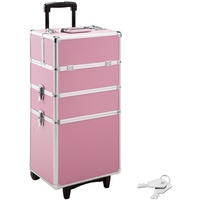 Tectake Koffer Kosmetiktrolley mit 3 Etagen, 2 Rollen, erweiterbar rosa