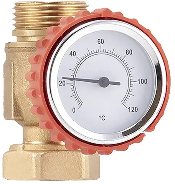 Barberi Monoblock mit Pumpenanschluss (Kugelhahn + Thermometer) - Thermometer 0–120 °C - DN 20 G 1'' ÜWM-(G 1'' AG+G 3/4'' IG)