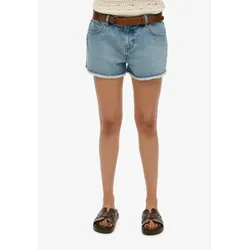 Jeanshotpants SUPERDRY "MID RISE DENIM HOT SHORT", Damen, Gr. 27, N-Gr, ice pool pale blau, Denim/Jeans, Obermaterial: 100% Baumwolle, unifarben, casual, slim fit kniefrei, Jeans