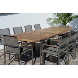 ASS Altenburger Gartengarnitur Edelstahl Batyline A-Grade Teak Set Ausziehtisch 200-240-280 x 100 cm + 10 Sessel mit Batyline Bespannung Serie KUBA-BRA...