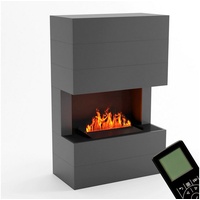 Glow Fire Wasserdampf Kamin TUCHOLSKY (Standkamin) - Elektrokamin mit realistischen LED 3D-Flammen, Knistereffekt & Fernbedienung, 90x140x45 cm - Opti-Myst 500 Elektro Kamin, Grau