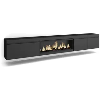 SKRAUT HOME TV-Schrank, Lowboard, für großformatiges tv, Elektrokamin xxl, Hängend, moderner Stil, Farbe Schwarz - Schwarz