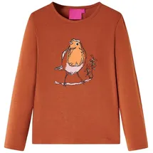 vidaXL Kinder-Langarmshirt mit Vogel-Aufdruck Pullover Sweatshirt T-Shirt Cognac 128 - 128