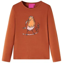 vidaXL Kinder-Langarmshirt mit Vogel-Aufdruck Pullover Sweatshirt T-Shirt Cognac 128 - 128